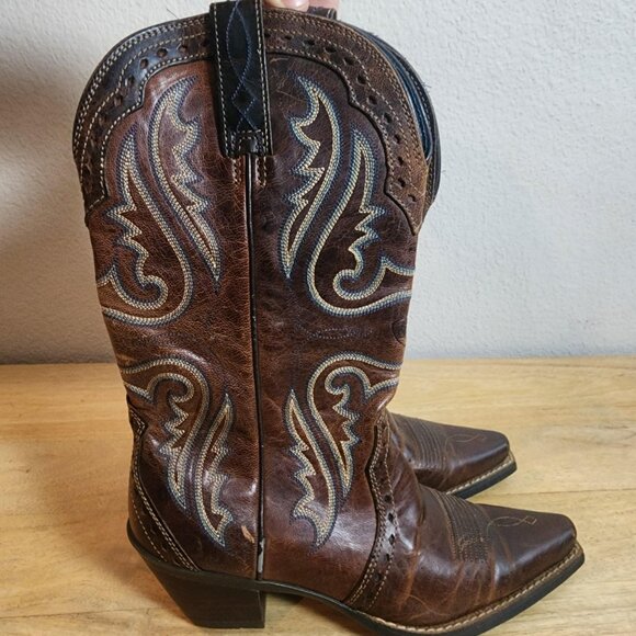 Ariat Boots Womens Size 6B Brown Leather Western Cowboy ATS Square Toe - Picture 1 of 14